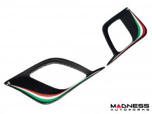 FIAT 500 Front Side Air Duct Diffuser Set - Carbon Fiber - Italian Racing Stripe w/ White Scorpion - NA Model